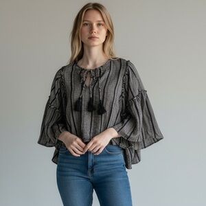 Vintage Black and Gray Women's Blouse
